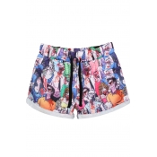Zombies Print Cuffed Sports Shorts with Drawstring Waist