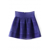 Dark Blue High Waist Sheer Stripe Bubble Skirt