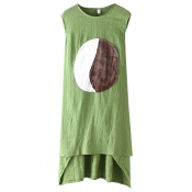 Green Round Neck Sleeveless Tai Ji Symbol Patchwork Dress