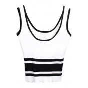 White Striped Fitted Cropped Sleeveless Knitted Sweater