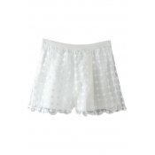White Organza Checker Embroidered Shorts