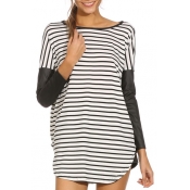 Stripe Long Sleeve Fitted Tunic T-Shirt