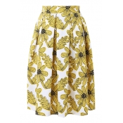 All Over Sun Flower Print Pleated Midi Skirt