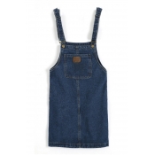 Blue Pocket Front Fitted Denim Overall Dress