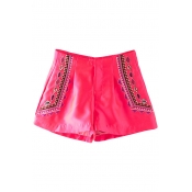 Rose Pink Ethnic Embroidered Shorts