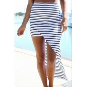 Stripe High Low Hem Cotton Skirt