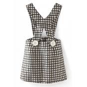 Double Button Embellish Plaid Overall Dress