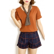 Coffee Top with Plaid Shorts Co-ords