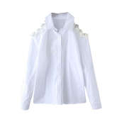 White Cold Shoulder Floral Panel Shirt