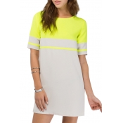 Color Block Short Sleeve Round Neck Casual Dress