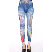 Tower and Beauty Print Elastic Skinny Jeggings