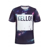Hello Galaxy Print Short Sleeve T-Shirt