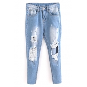Light Blue Ripped Pencil Jeans