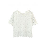 White Lace Crocheted Fresh Style Blouse