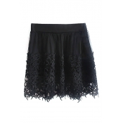 Black Lace Crocheted Mesh Cover Skirt