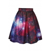 Red Galaxy Print Tie Dye A-Line Skirt