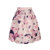 Pink Floral Print Tie Dye A-Line Midi Skirt