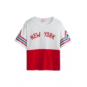 Color Block NEW YORK Short  Striped Sleeve Tee
