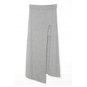 Light Gray Split Front Asymmetric Hem Longline Skirt