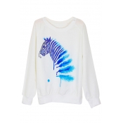 Fashion Blue Zebra Print White Sweatshirt