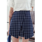 Checker Pattern Asymmetric Hem Skirt