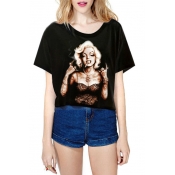 Round Neck Marilyn Monroe Print Crop T-Shirt