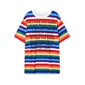 Colorful Letter Print Half Sleeve Loose T-Shirt