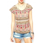 Tribal Print Cap Sleeve Fitted T-Shirt