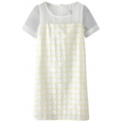 All Over Circle Embroidered Organza Short Sleeve Dress