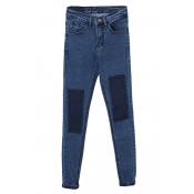 Color Block Patch Light Blue Zipper Fly Jeans