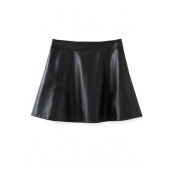 PU Plain High Waist Zip Side A-Line Mini Skirt