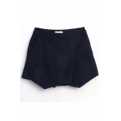 Plain Mid Waist Zip Side Skort Shorts