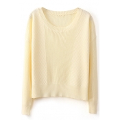 Plain Round Neck Long Sleeve Knitted Sweater