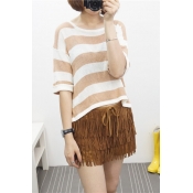 Brown Suede Drawstring Shorts with Tassel
