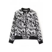 Abstract Print Stand Collar Long Sleeve Coat