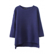 3/4 Sleeve Round Neck High Low Sweater