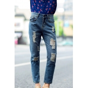 Blue Ripped Distressed Mid Wash Jeans