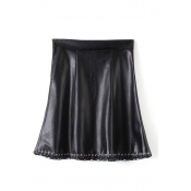 Black High Waist Zipper Fly PU Skirt