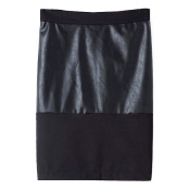 Plain High Waist PU Insert Zip Back Midi Tube Skirt