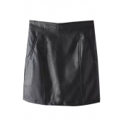 Plain High Waist Zip Back PU Mini Wrap Skirt