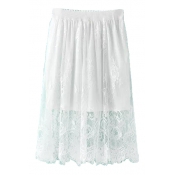 White Elastic High Waist Layered Lace Skirt