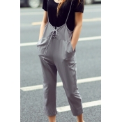 Plain Tied Front Chiffon Crop Overall