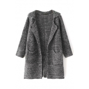 Gray Notched Lapel Double Pocket Loose Cardigan