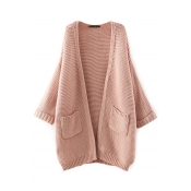 Batwing 3/4 Sleeve Open Front Loose Cardigan