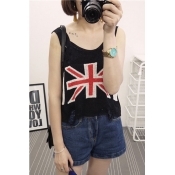 The Union Jack Pattern Ripped Crop Knitted Vest