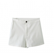 Plain High Waist Button Front Fitted Shorts