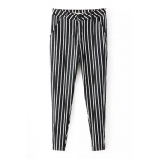 High Waist Striped Elastic Skinny Crop Pants