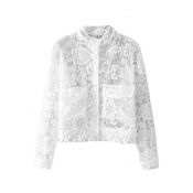 Plain Stand Collar Single-Breasted Lace Coat