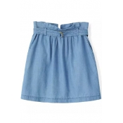 Plain High Waist Drawstring Pocket Mini Skirt