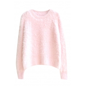 Round Neck Plain Woolen Long Sleeve Sweater